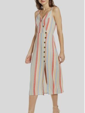 NWT SPEECHLESS PASTEL STRIPE ELEGANT BUTTON FRONT DRESS M ANTHROPOLOGIE